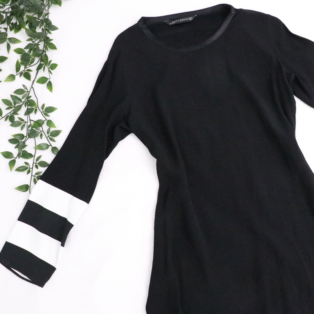 Zara Woman Black Dress with White Stripes M